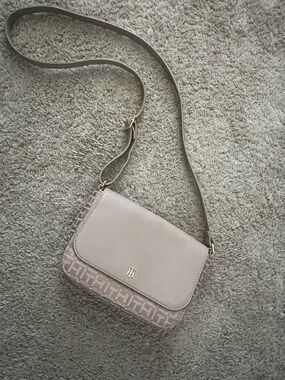 Tommy Hilfiger Taupe Logo-Trim Crossbody Bag